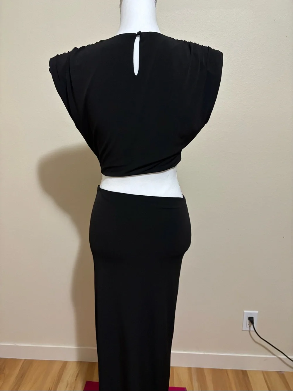 Lovers + Friends Black Asymmetrical Cutout Maxi Dress with Ring